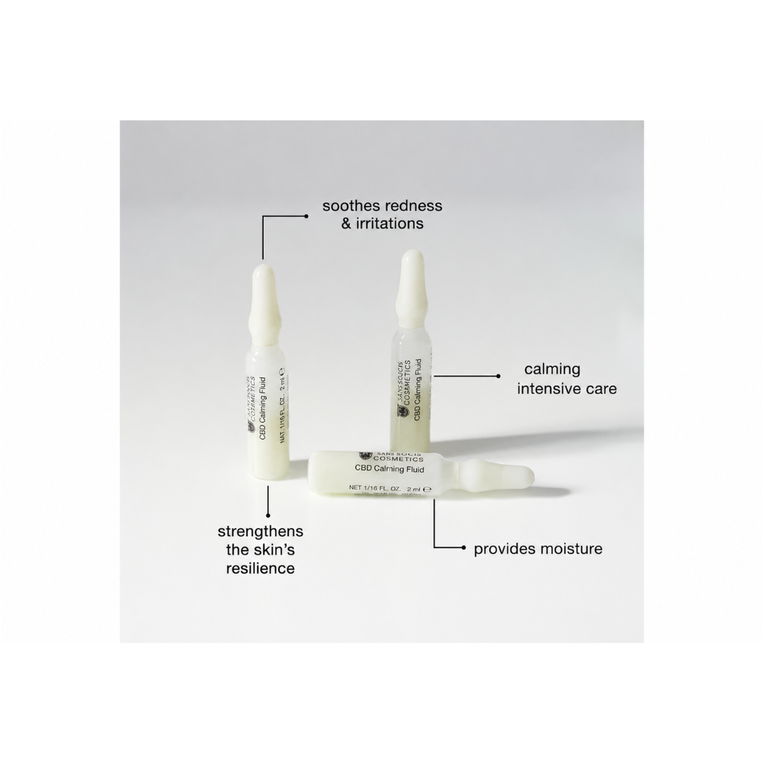 CBD skincare product packaging with text on a light gray background