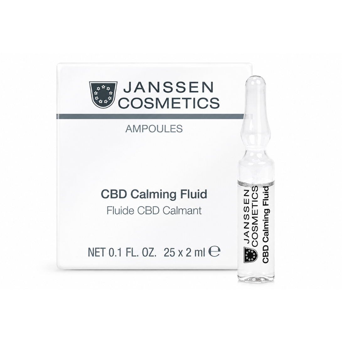 Janssen Cosmetics CBD Calming Fluid ampoules packaging on a white background