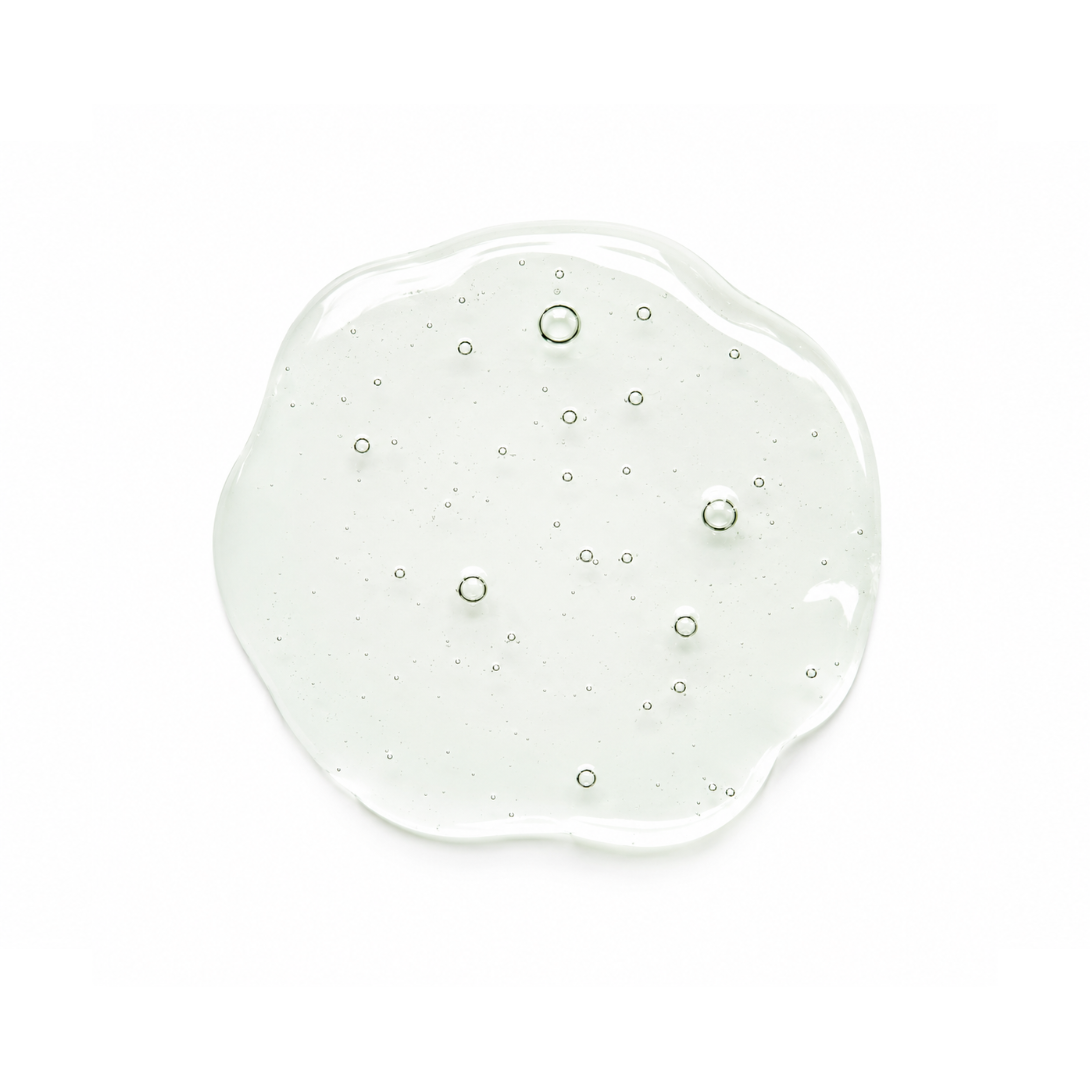 Transparent liquid with bubbles on a white background
