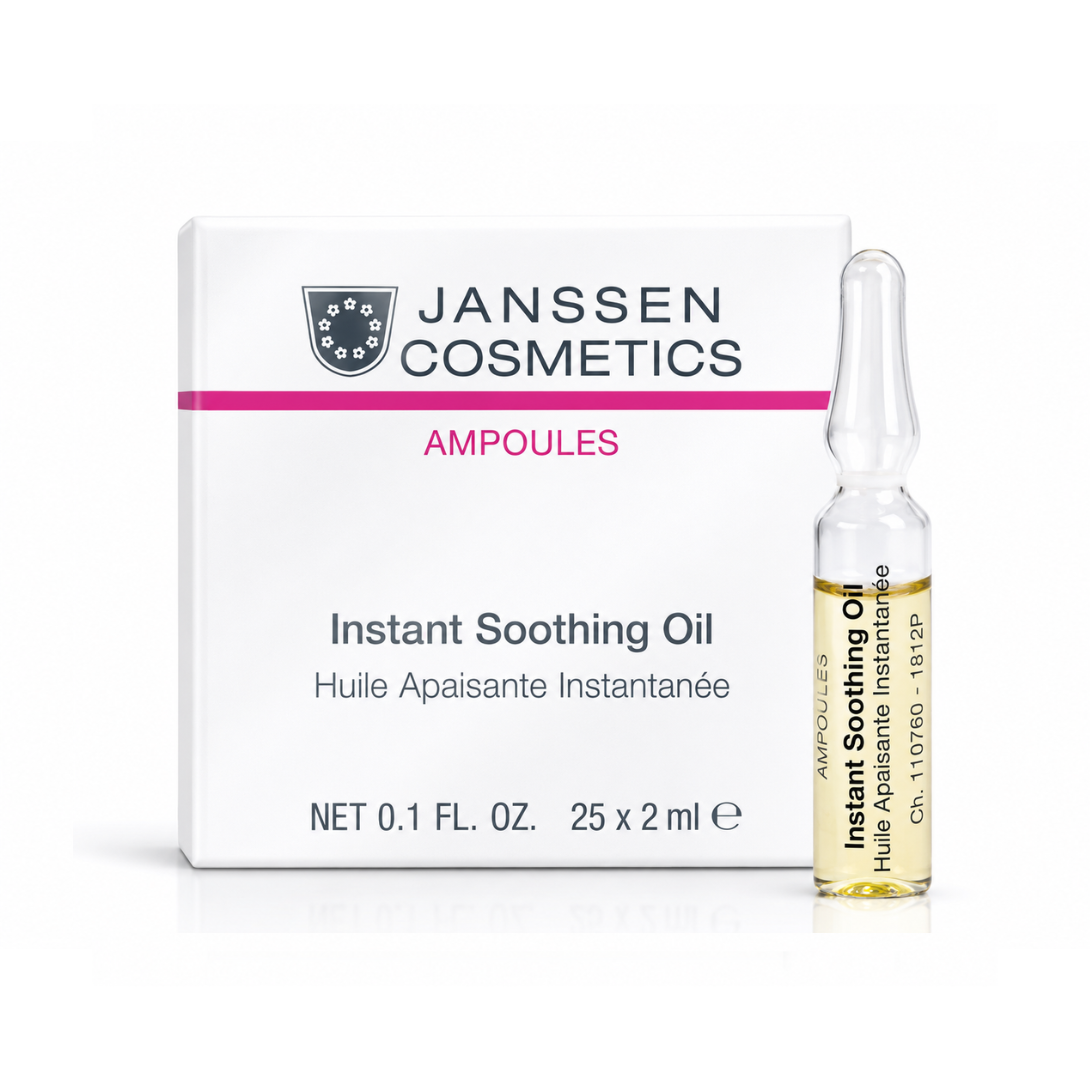 Janssen Cosmetics Instant Soothing Oil packaging with a bottle on a white background