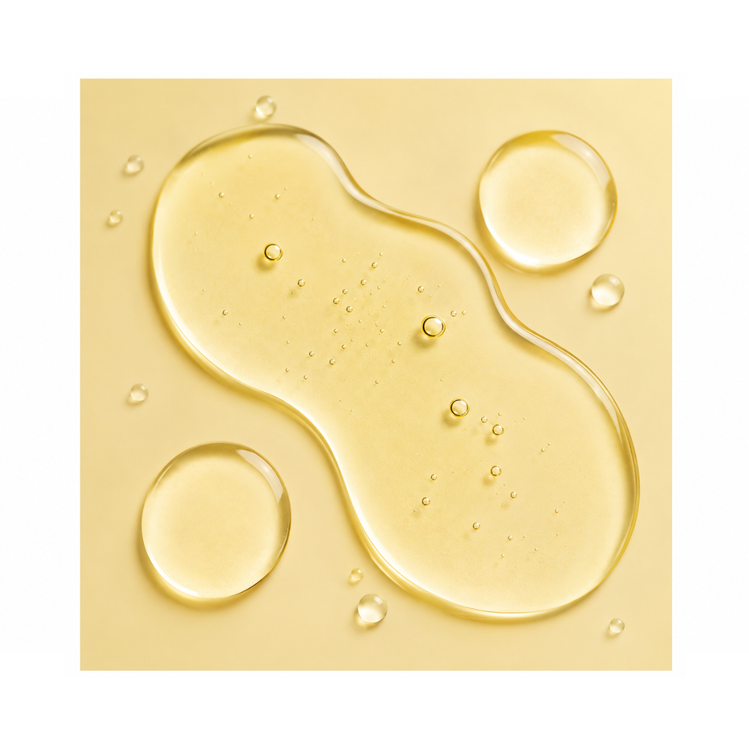 Gold-colored gel with bubbles on a beige background