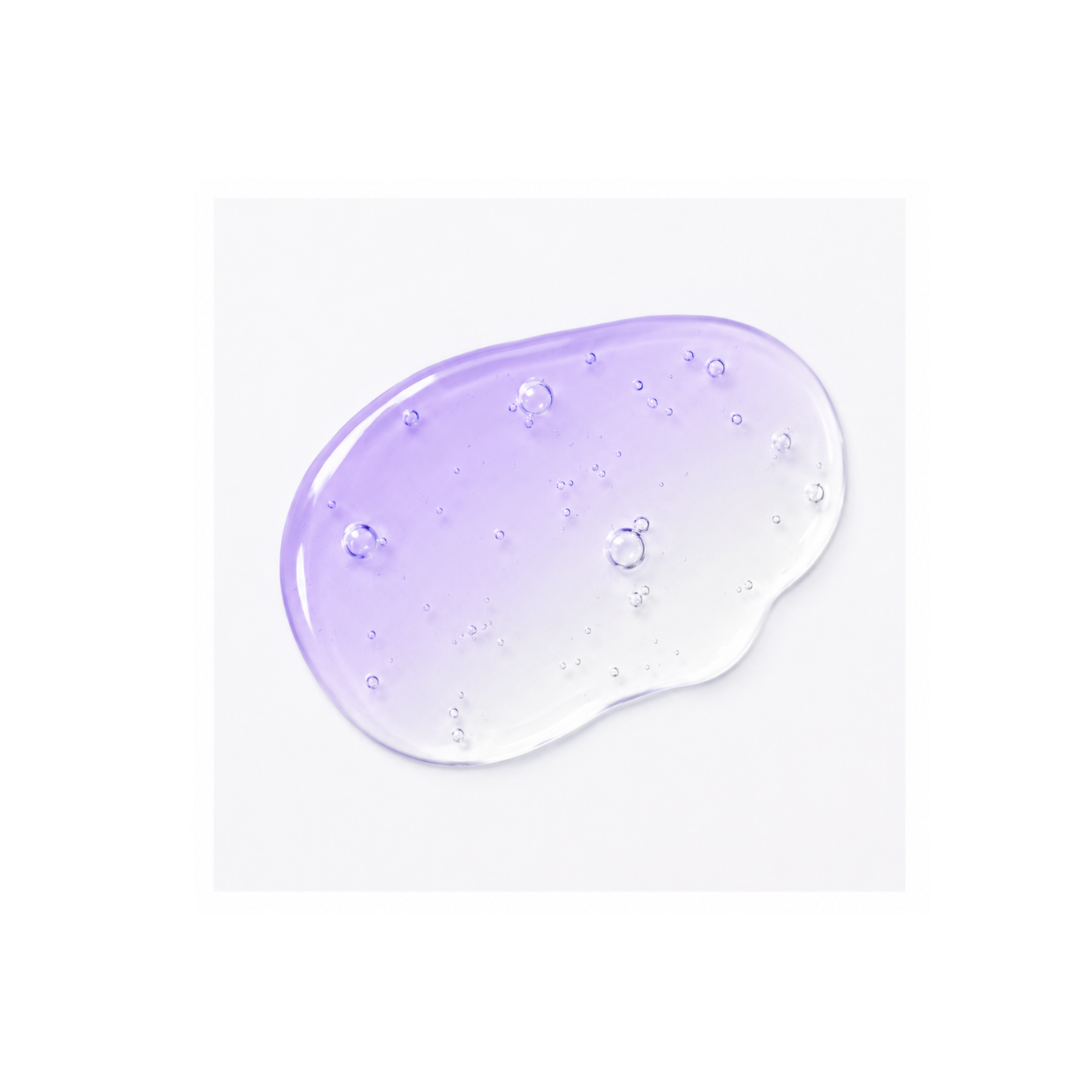 Purple liquid with bubbles on a white background
