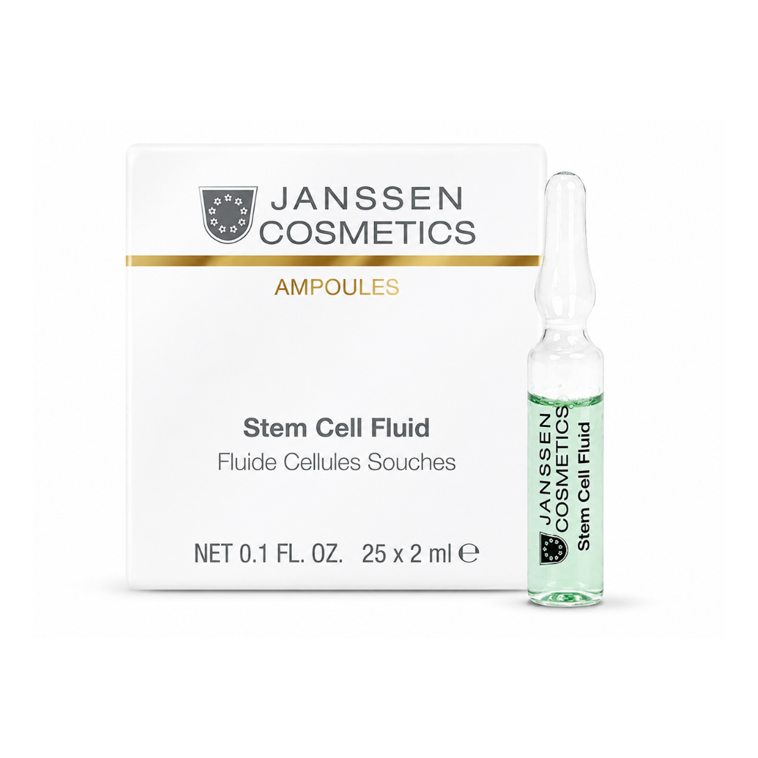 Janssen Cosmetics Stem Cell Fluid packaging with a clear ampoule on a white background